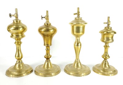 4 Piece Antique Spindle Brass Oil Lamp Collection