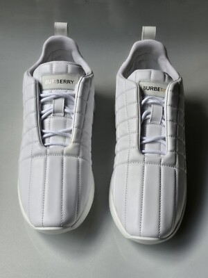 BURBERRY White Check Quilted Leather Axburton Logo SNEAKERS 8 US