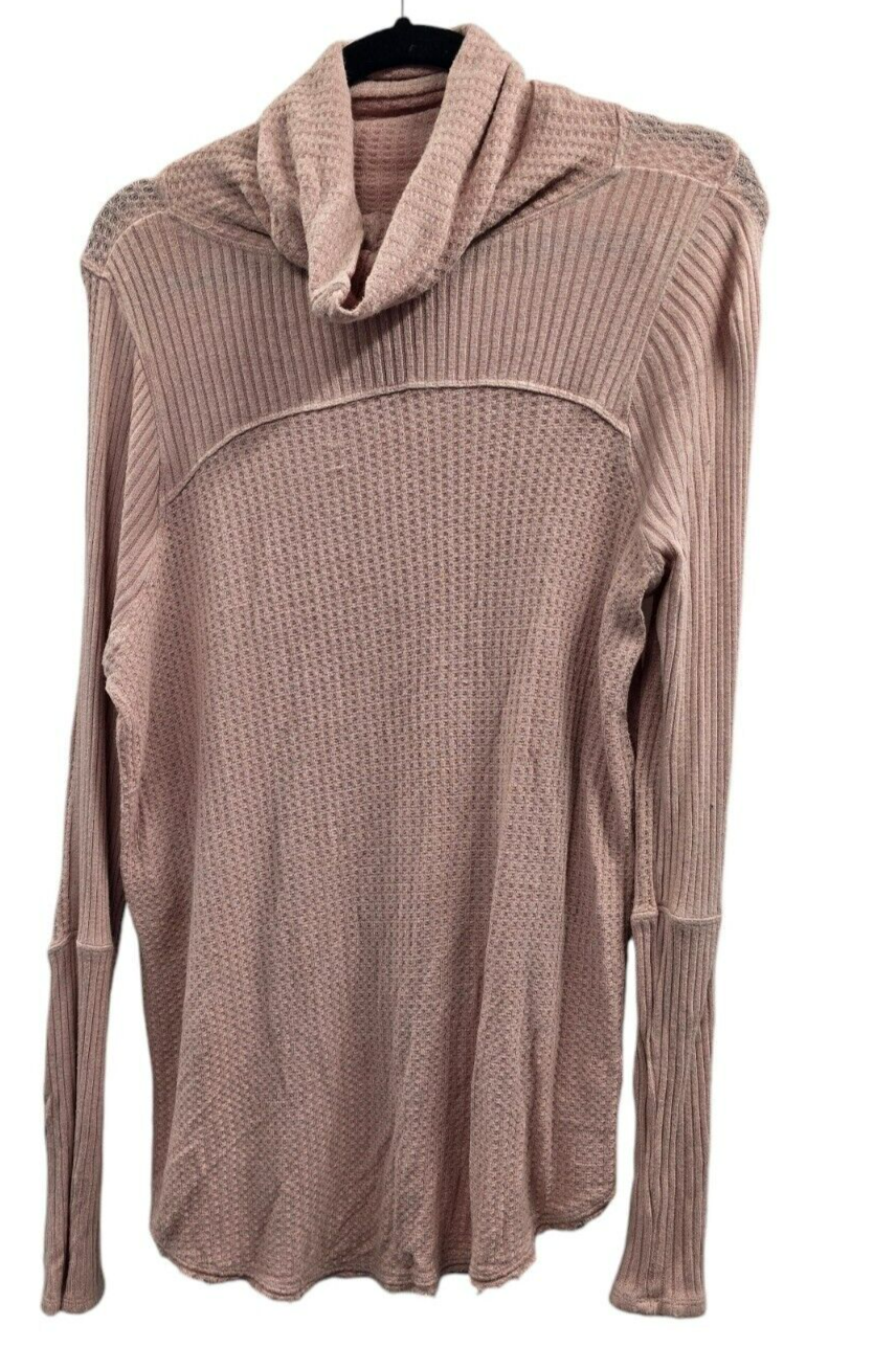 Free People Shirt Womens Small Pink Waffle Knit Cowl Neck Cocoon Boho Lagenlook