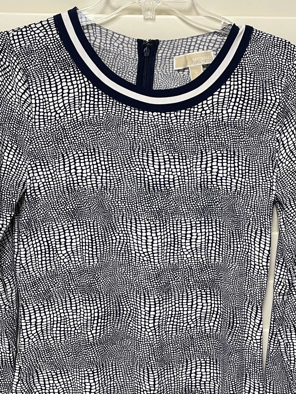 Mini abito donna Michael Kors medio bianco navy maniche lunghe stampa animalier zip