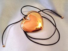Heart Pendant Necklace 18K Gold Plated Stainless Steel 2in Black Rope Cord New