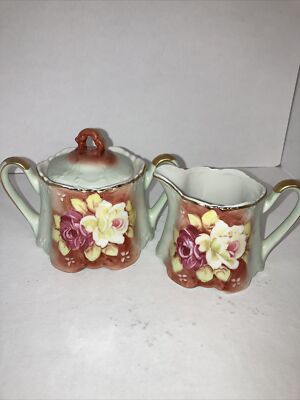 Nippon NORITAKE Tea Set. Two Pieces. Cream And Sugar. Texas Rose circa 1916