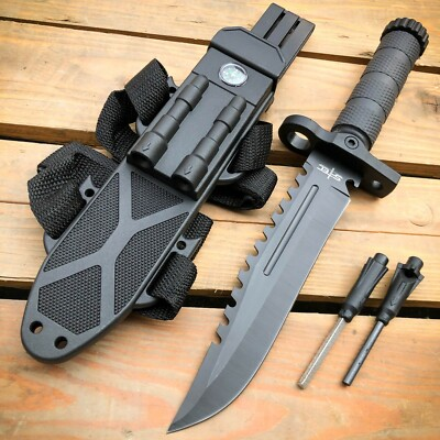 #ad 12.5quot; MILITARY Hunting TACTICAL FIXED BLADE SURVIVAL Army Knife w Fire Starter $18.95