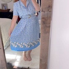 Vintage blue floral ditsy pleated dress size 8