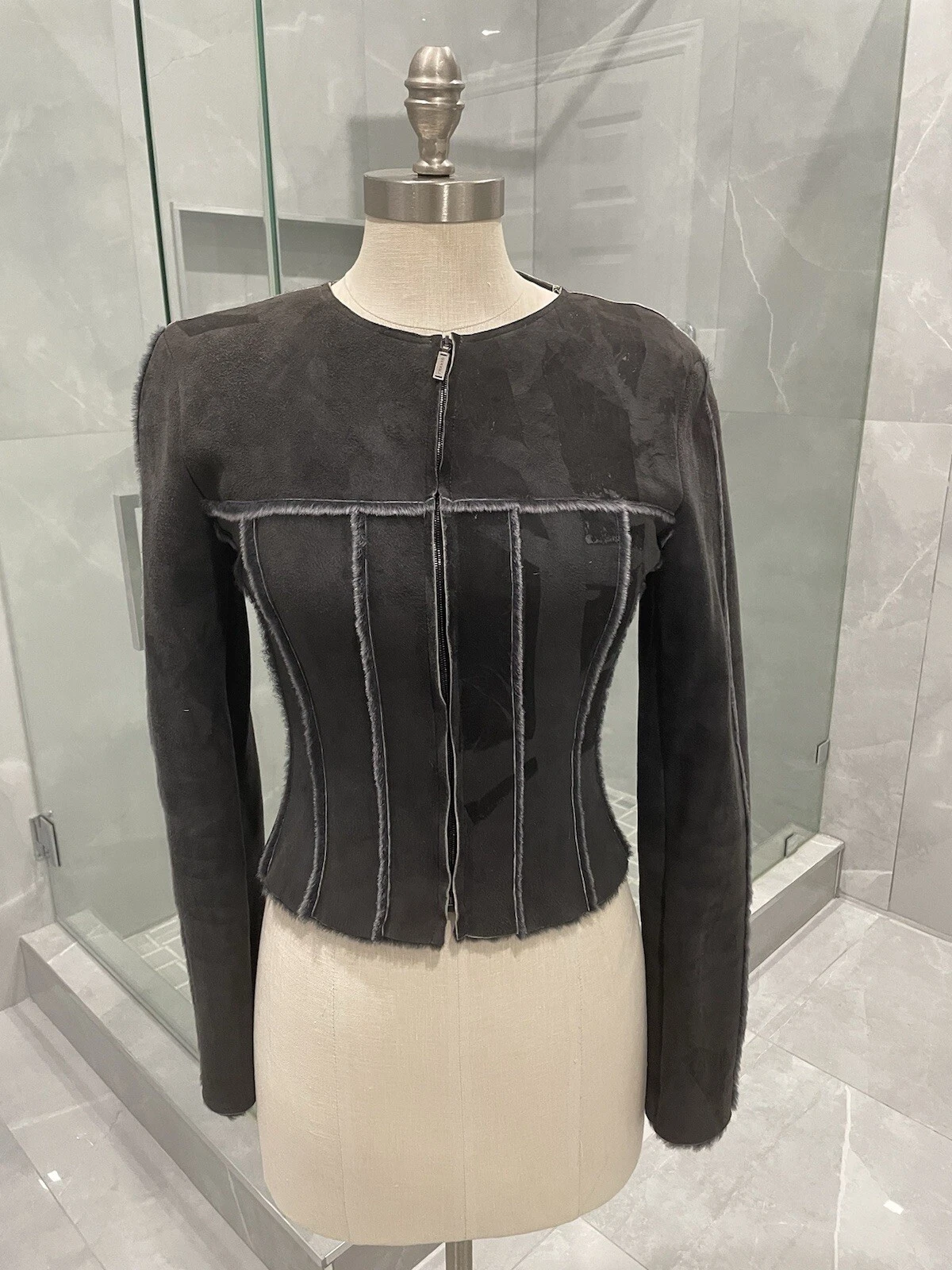 GIACCA CHANEL PELLE DI PECORA GRIGIO SCURO TAGLIA M