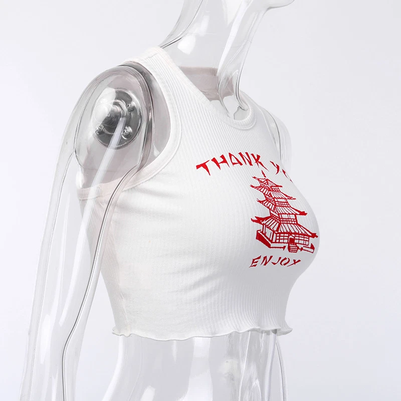Women's Trendy Cropped Chinese Take Out White Thank You Enjoy Tank Top - Image 4 of 4
