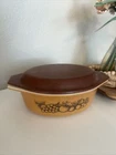 VINTAGE PYREX 043 OLD ORCHARD BROWN 1.5 QT OVAL CASSEROLE DISH WITH LID