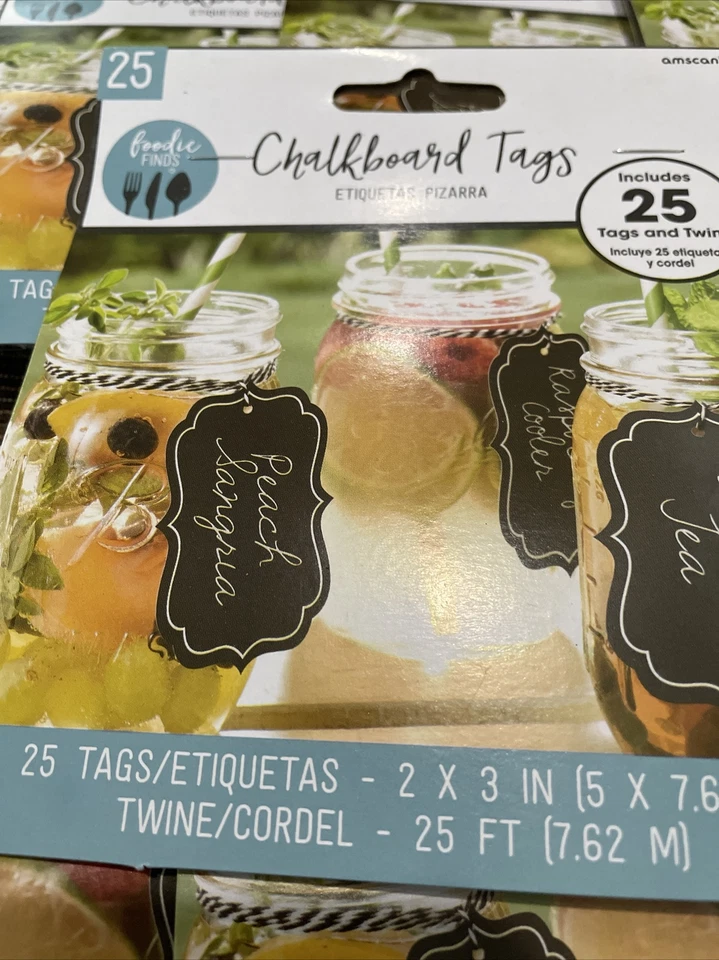 12 X Amscan Foodie Finds 25 Pcs Chalkboard Tags & Twine 2”x3” Tags Twine 25 Ft - Image 2 of 4