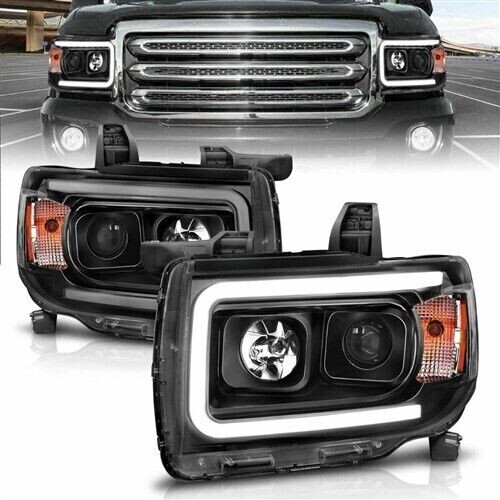 ANZO 111381 Projector Headlights Plank Design Black Amber for 15