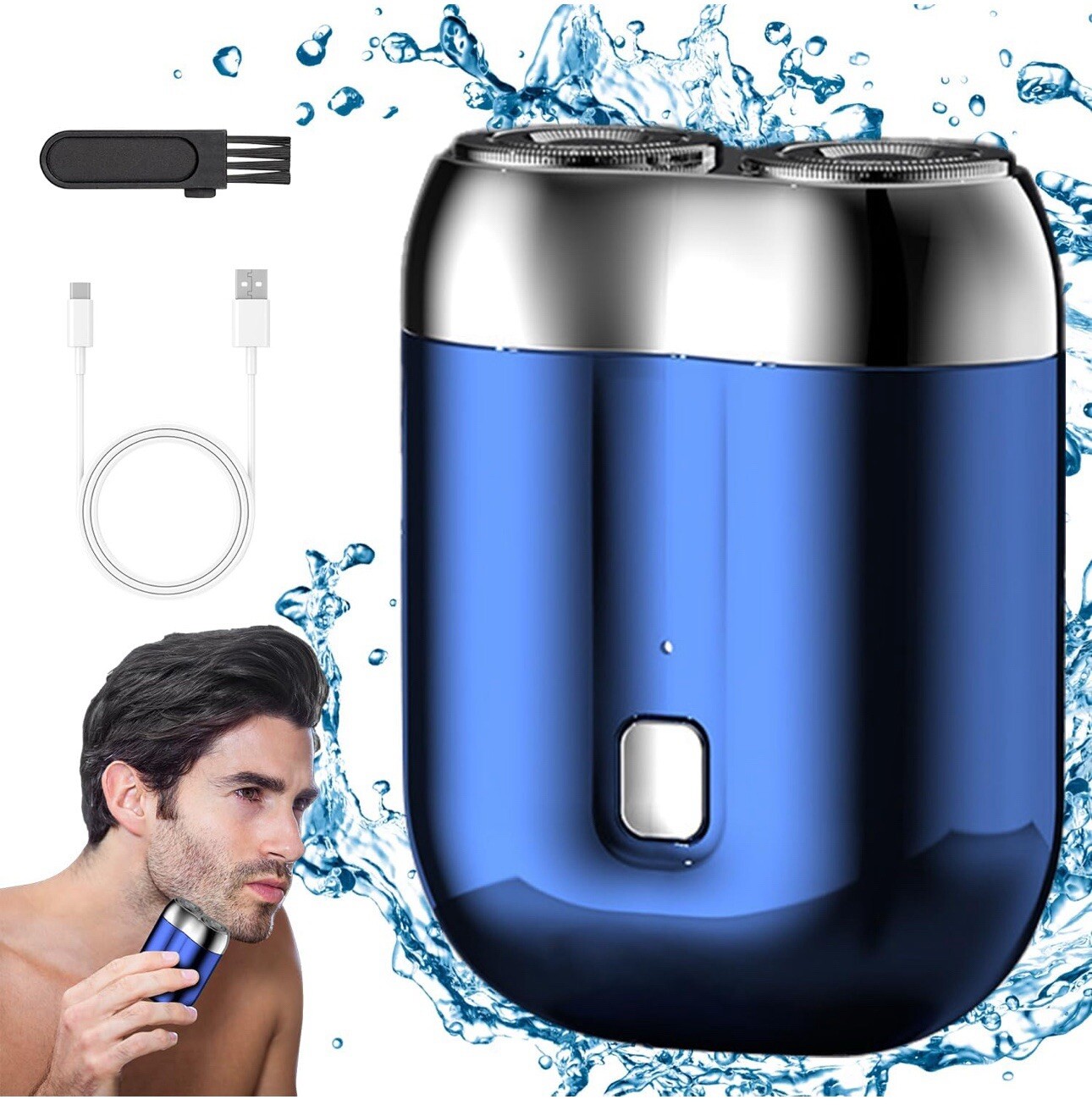 Electric Razor, New Model Mini Dual-Head Electric Shaver Pocket Washable Blue