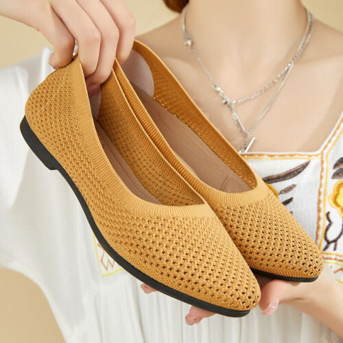 Womens Pumps Ladies Low Wedge Slip On Knit Pumps Trainers Shoes Nurse Work NEW - Picture 1 of 17