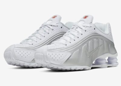 Women's Nike Shox R4 White Metallic Silver Max Orange Nby AR3565