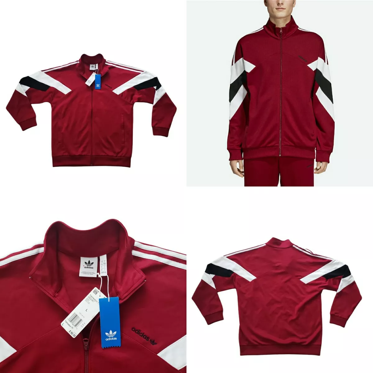 Interrupción teatro muñeca NWT Adidas Palmeston TT Track Jacket Zip Up - MSRP $90 Maroon Black White  Size L | eBay