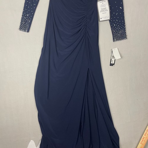 Xscape Womens Black V Neck Studded Rhinestone Maxi Dress Gown 6 Made in USA NWT - Picture 2 of 18