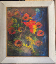 Dipinto a Olio Firmato E.Steiner Natura Morta Papavero Fiori Luce Riepilogo