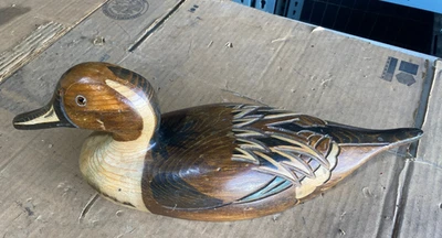 Vintage 10-inch Décoratifs en Bois Canard Figurine. Main Craved Et Peint - Photo 1/4
