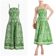 FARM RIO Green Delicate Tapestry Euroflax™ Linen Midi Dress Size Medium NWT