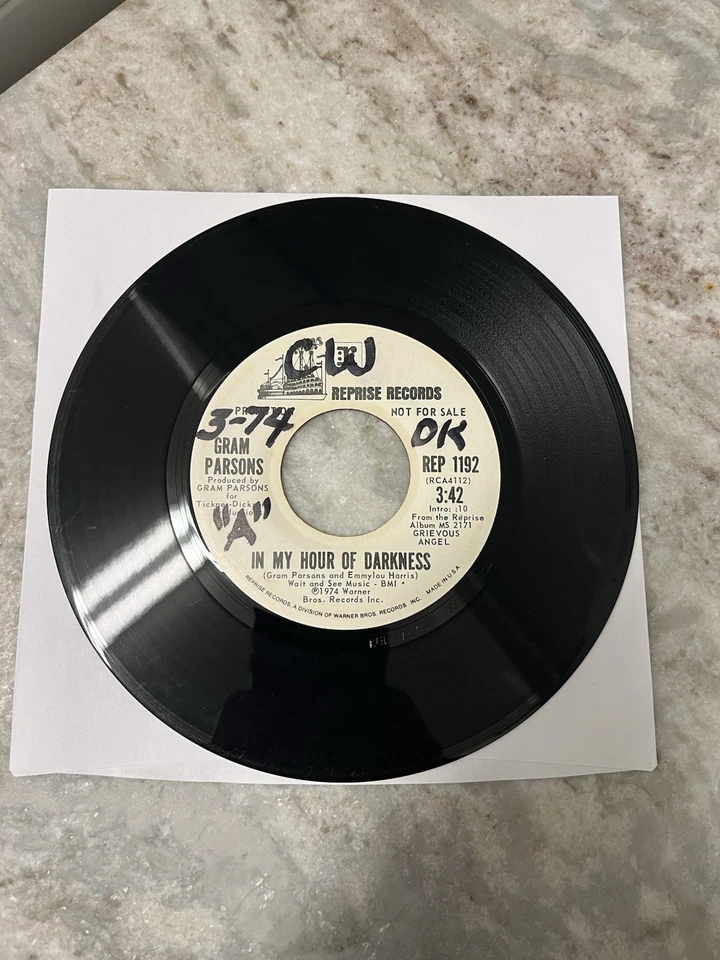 1974 Gram Parsons “ Love Hurts / In My Hour Of Darkness “ Reprise 1192 Promo 45 - Image 3 of 4