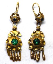14K Yellow Gold and Green CZ Earrings