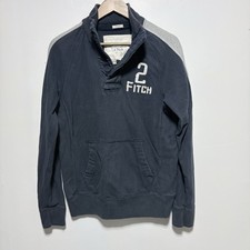 Abercrombie Fitch Sweatshirt Mens M Muscle Blue Logo Embroidery Button Neck