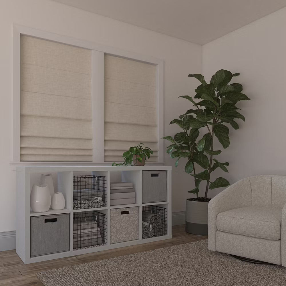 29"x64" Sun Zero Somerton Textured 100% Blackout Cordless Roman Shade Linen