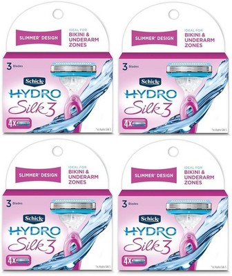 4 Packs Schick Hydro Silk 3 Blades Razor 4 Refills/Pack, Total 16 Cartridges