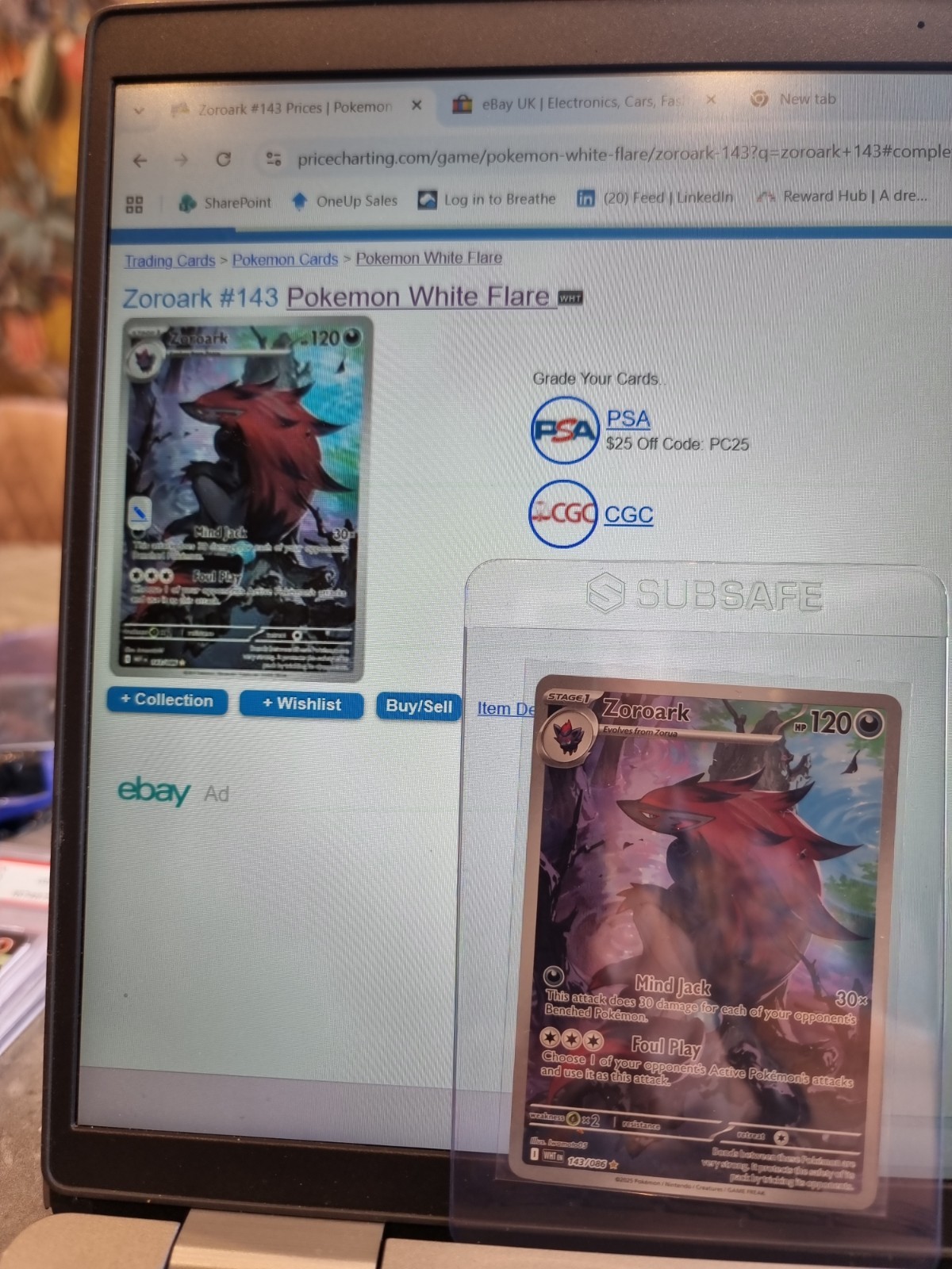 Zoroark Holo White Flare Mint Condition Card 143/086 SV Pokemon Card.