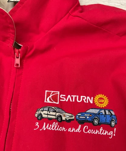 VTG 90s Saturn Auto UAW 3 Million & Counting Prime Union Jacket Red Sz L Bomber image 5