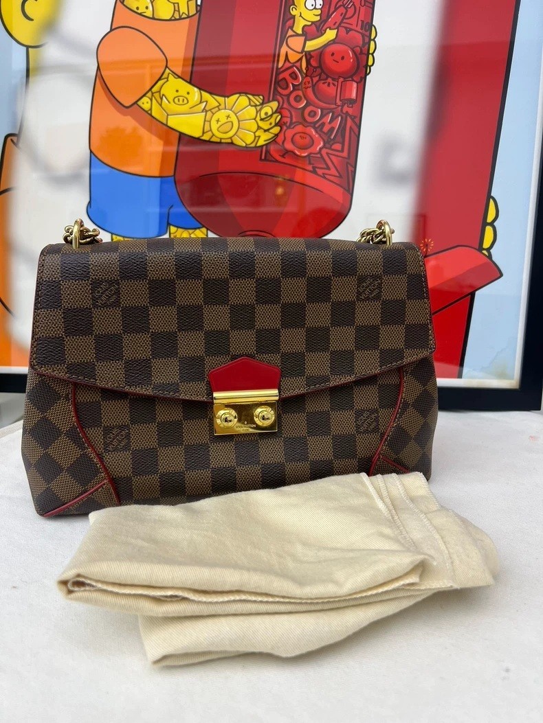 Louis Vuitton Caissa Damier Ebene Canvas Red Leather Chain