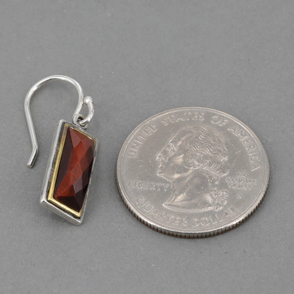 Brincos aposentados Silpada DEFINING MOMENT esterlina e latão olho de tigre vermelho W3381 - Imagem 3 de 4