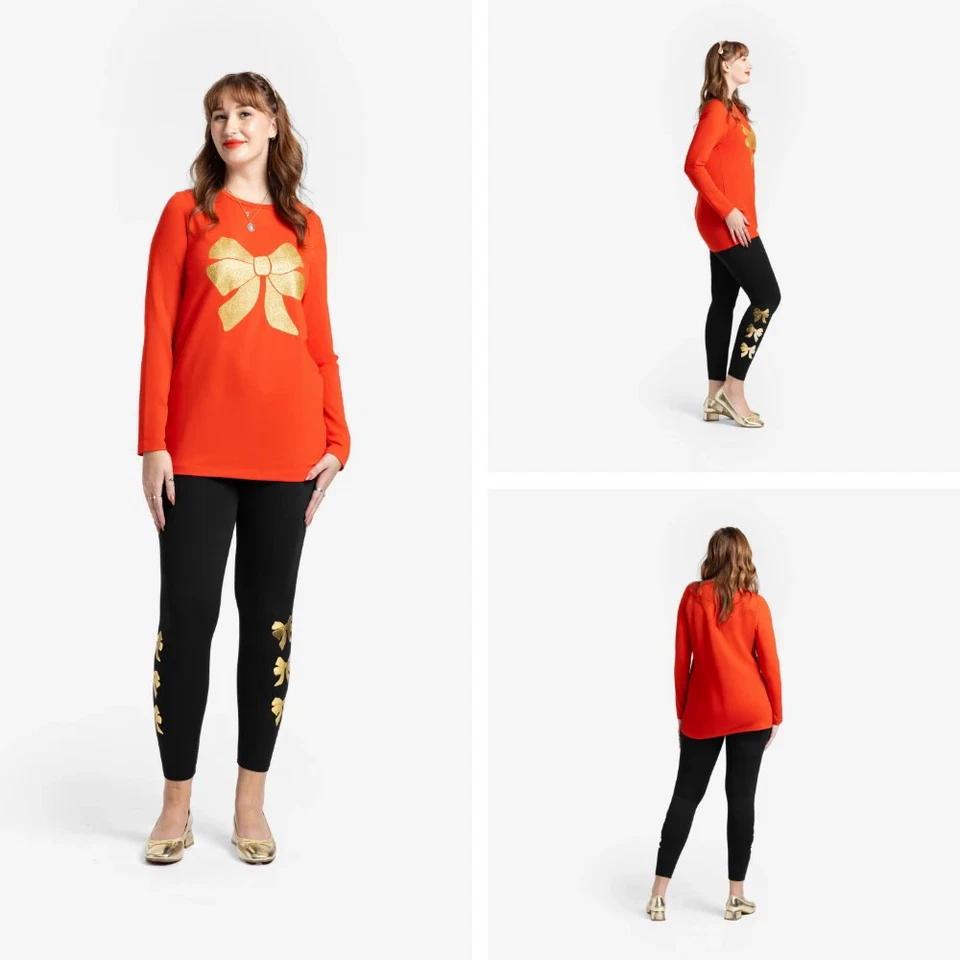 TC Lularoe Leggings Navidad Sumergidos Lámina Dorada Arcos Negro Talla 12-18 NUEVO 285187 Foto 2 de 4