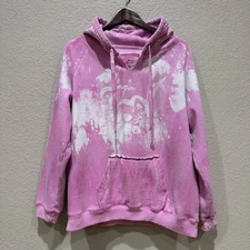 J. America Pink White Floral Hand Painted Hoodie XL