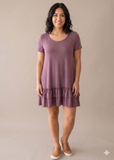 Boho Zenana Women's Premium Plum Ruffle Short Sleeve Tunic Dress - Size Medium