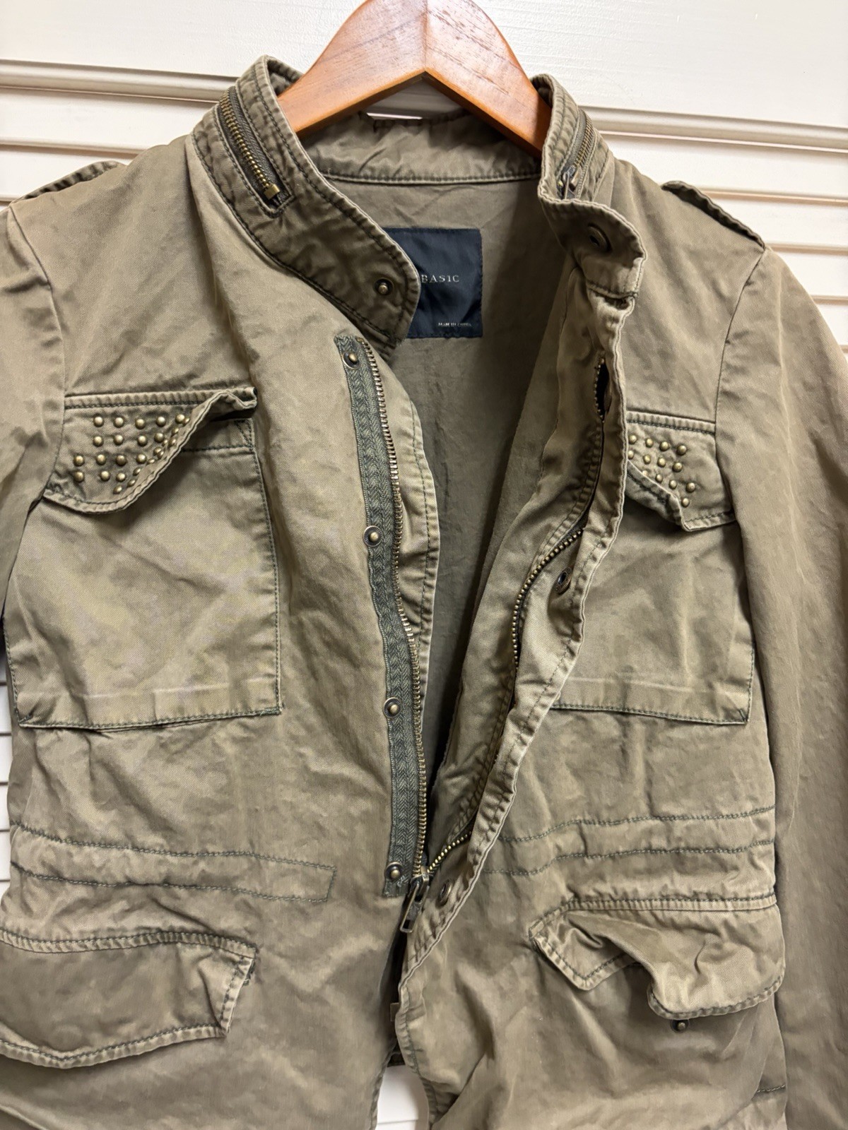 ZARA Basic Studded Military Utility Jacket Green … - image 4