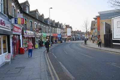 Photo A3 Hoe Street, Walthamstow A colourful array of shops on the A112  c2016