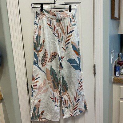Cynthia Rowley SZ S 100% Linen Wide Leg Pant Tropical, Resort , Beach Wear