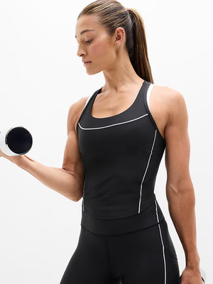 New Athleta M Interval Tank Black with White Stripes Medium