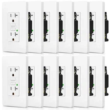 GFCI GFI Outlet 20 Amp Safety Receptacle w/ Wall Plate LED Indicator TR WR 12Pcs