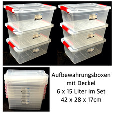 Aufbewahrungsbox mit Deckel Set 6 x 15 Liter Kunststoffbox Plastikbox Box 15L