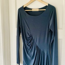 Graham & Spencer Gray Ruched Asymmetric Ruffle Stretch Dress Size L Made In USA