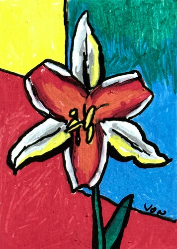 Original ACEO Vonflora Superflower Lily Flower Painting 2.5 x 3.5