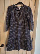 Loft 100% Cotton Mixed Media Boho Ruffle Knee Length 3/4 Sleeve Dress