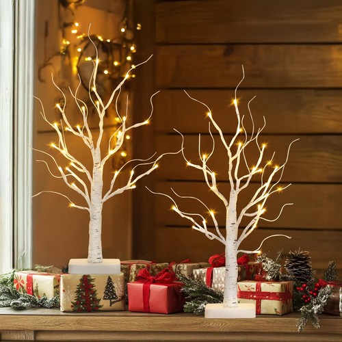 PABIPABI Lighted Birch Tree, 2 Pack Christmas Tree with 24 LED, Tabletop Cent... - Picture 8 of 9