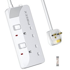 PIBEEX Extension Lead 2 Way Plug Sockets with Individual Switches Wall Mountable