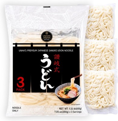 Unha s Japanese Sanuki Fresh Udon Noodles, Jumbo Chewy Noodles, No Soup