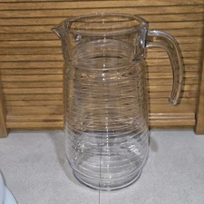 VINTAGE PASABAHCE DORO LARGE HEAVY GLASS INNER RIDGED PITCHER