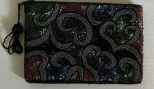 Beaded Swirl Clutch Purse Evening Formal Multicolor Vintage Tasseled Pull Artsy