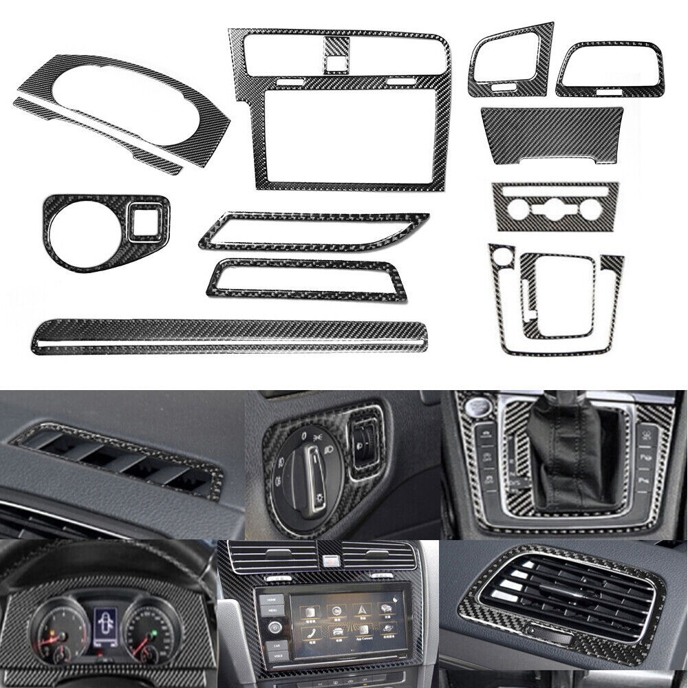 15Pcs For VW Golf 7 GTI MK7 14-19 Carbon Full Set Fiber Interior Dashboard Cover