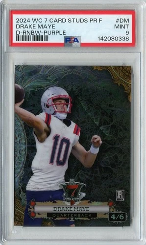 2024 WC 7 Card Studs Drake Maye PURPLE RAINBOW Rookie RC #'D 4/6 #DM PSA 9 POP 1