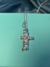 Perfect/Tlffany Co/21ct/Diamond/Platinum Cross Pendant 17" Necklace in Box